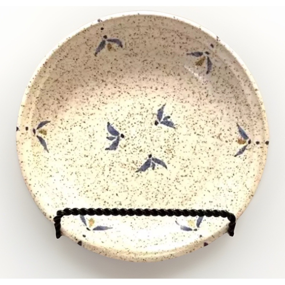 Studio Pottery Plate Dish Folk Art Primitive Blue Bird 8" VTG Signed Farmhouse